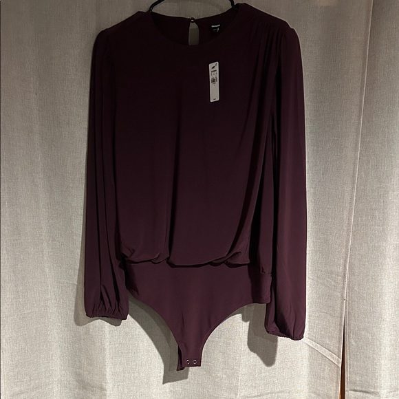 Express Tops - Express Plum Long Sleeve Bodysuit